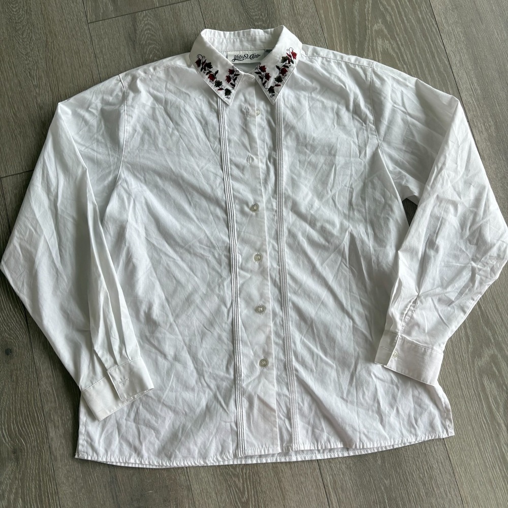 VTG Yves St. Clair Womens White Long Sleeve Embroidered Button Up Shirt Size 12